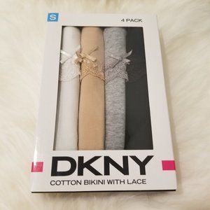 DKNY Cotton Bikini with Lace, 4 Pack, Small, NWT